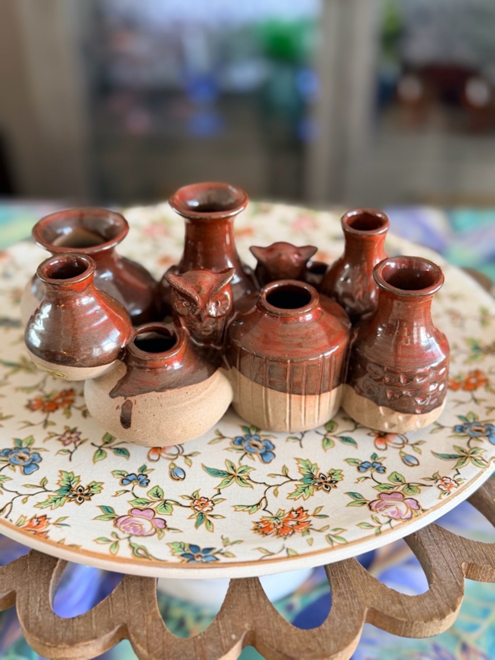 Brown Glazed Ceramic Mini Bud Vase Set